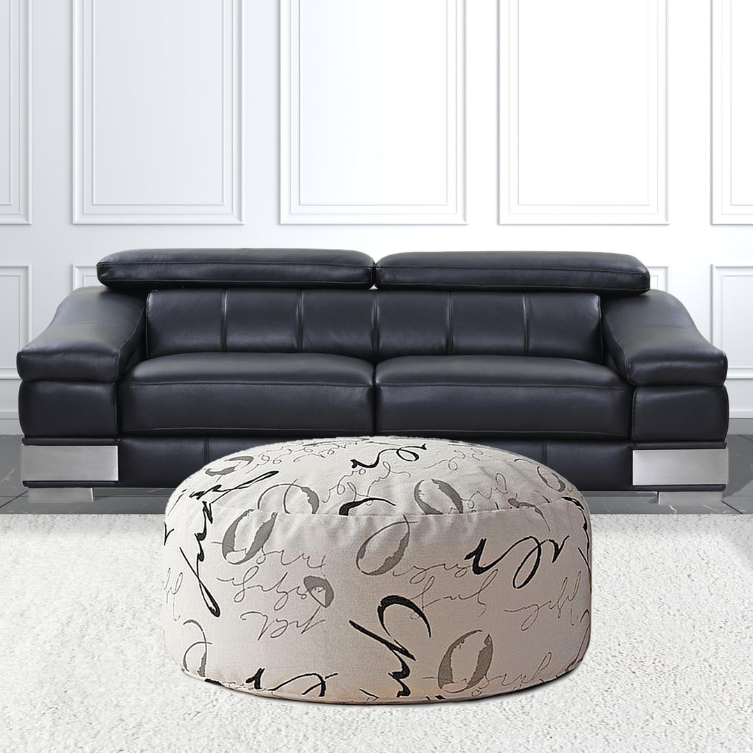 24" Black And Gray Polyester Round Abstract Pouf Cover Image 5