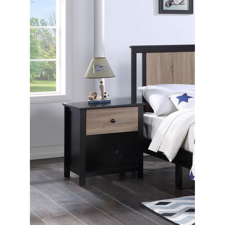 24" Black and Tan One Drawer Nightstand Image 1