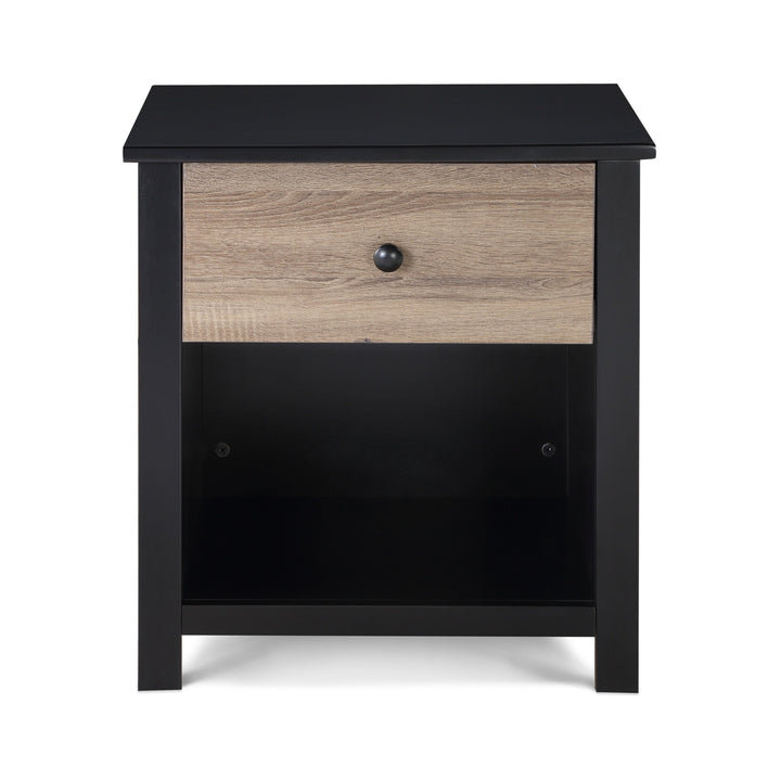 24" Black and Tan One Drawer Nightstand Image 2