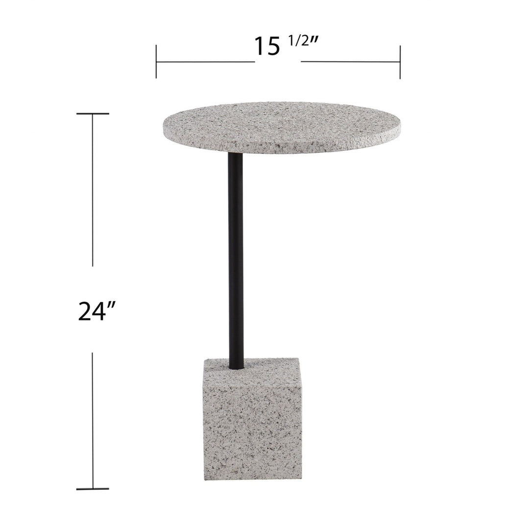 24" Black and White Faux Marble Round End Table Image 5