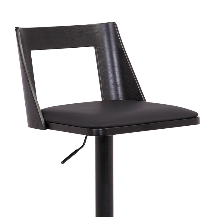 24" Black Faux Leather And Iron Swivel Adjustable Height Bar Chair Image 7