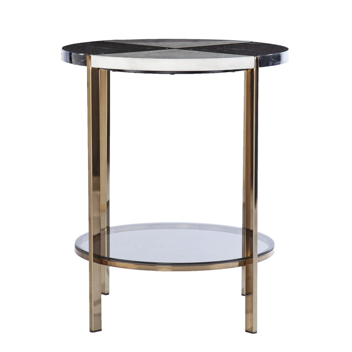 24" Black Manufactured Wood And Iron Round End Table With Two Shelves Image 2