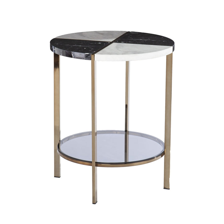 24" Black Manufactured Wood And Iron Round End Table With Two Shelves Image 3