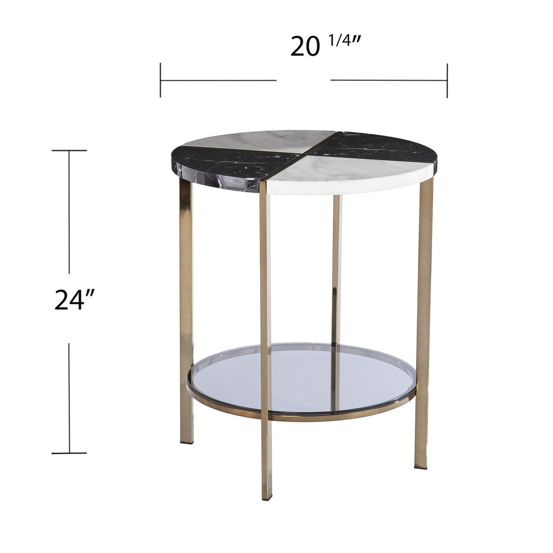 24" Black Manufactured Wood And Iron Round End Table With Two Shelves Image 6