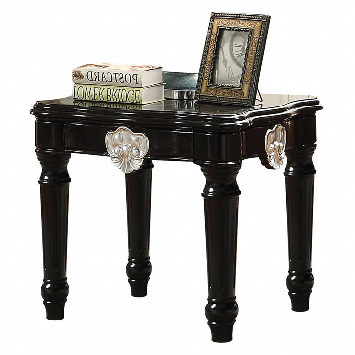 24" Black Manufactured Wood Carved Medallion Square End Table Image 2