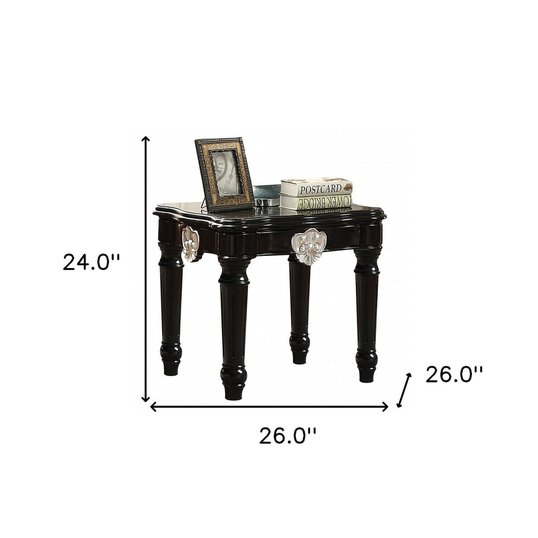 24" Black Manufactured Wood Carved Medallion Square End Table Image 6