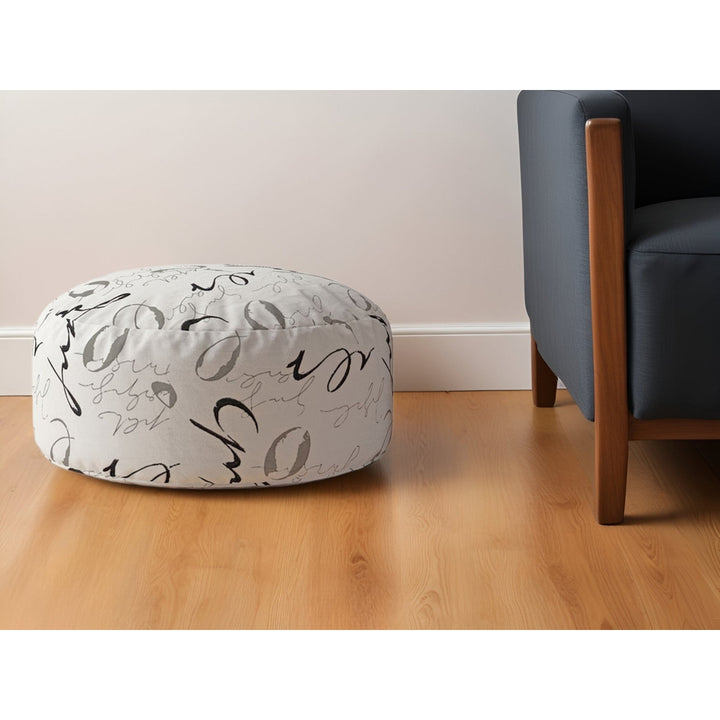 24" Black Polyester Round Abstract Pouf Ottoman Image 4