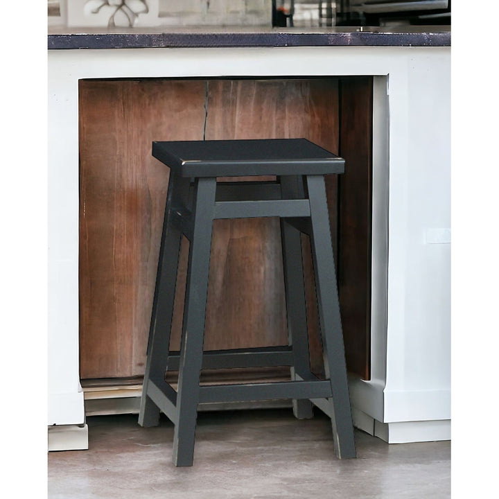 24" Black Solid Wood Backless Counter Height Bar Chair Image 5