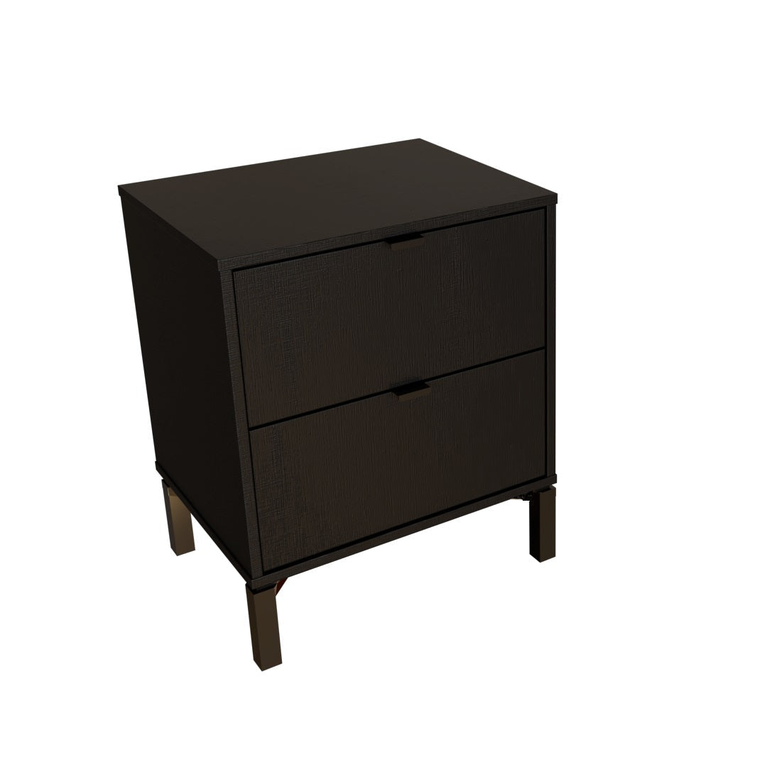 24" Black Two Drawer Faux Wood Nightstand Image 1