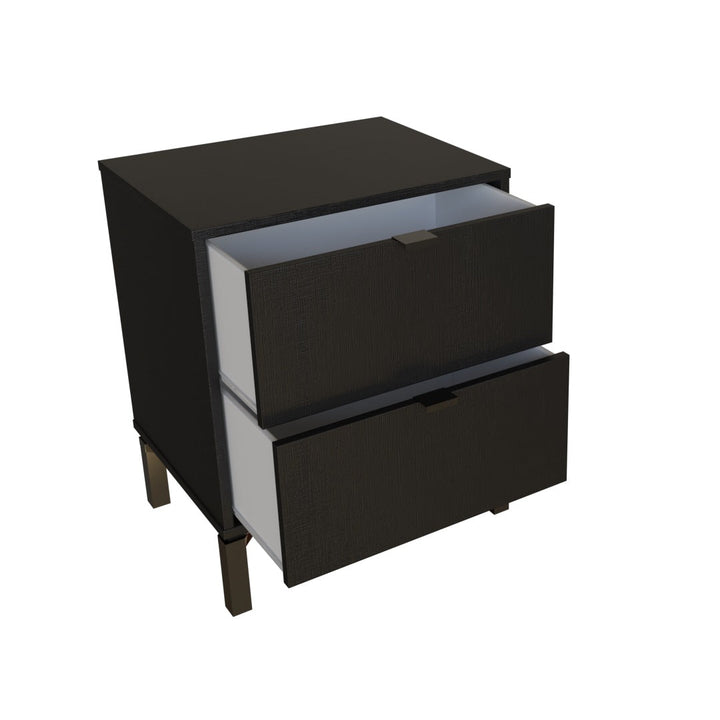 24" Black Two Drawer Faux Wood Nightstand Image 3