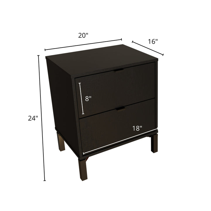 24" Black Two Drawer Faux Wood Nightstand Image 4