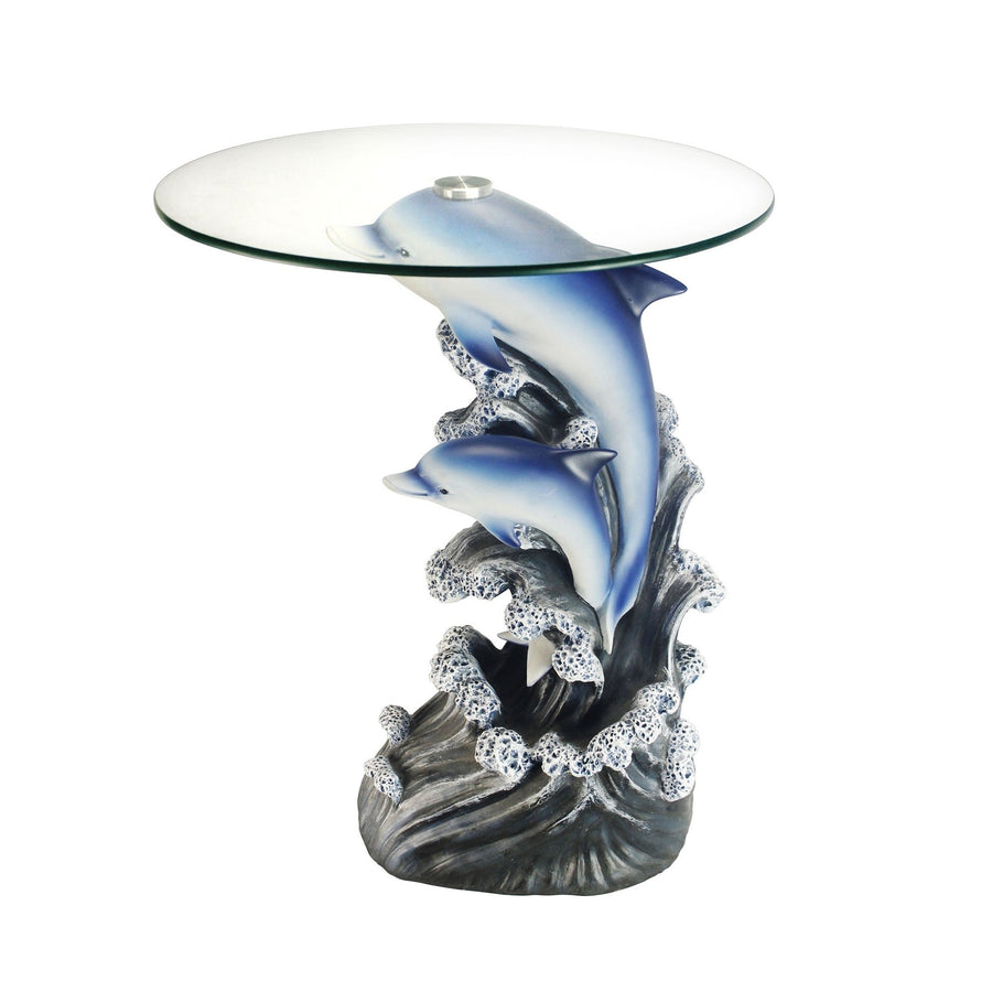 24" Blue And Clear Glass Round End Table Image 1