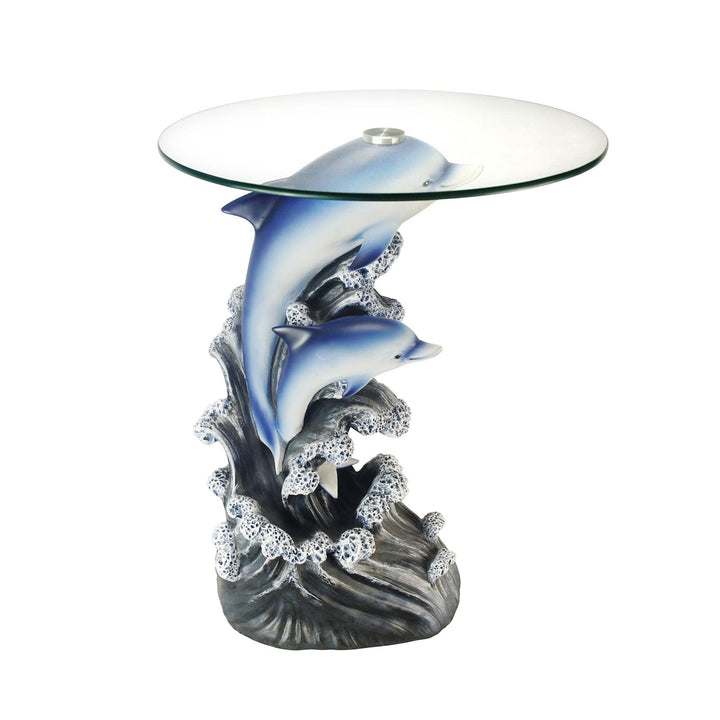 24" Blue And Clear Glass Round End Table Image 2