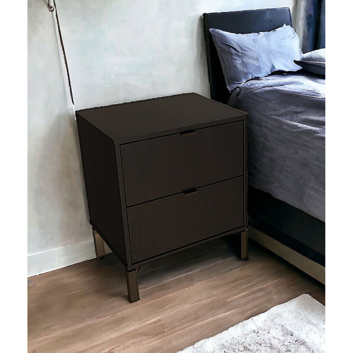 24" Black Two Drawer Faux Wood Nightstand Image 6