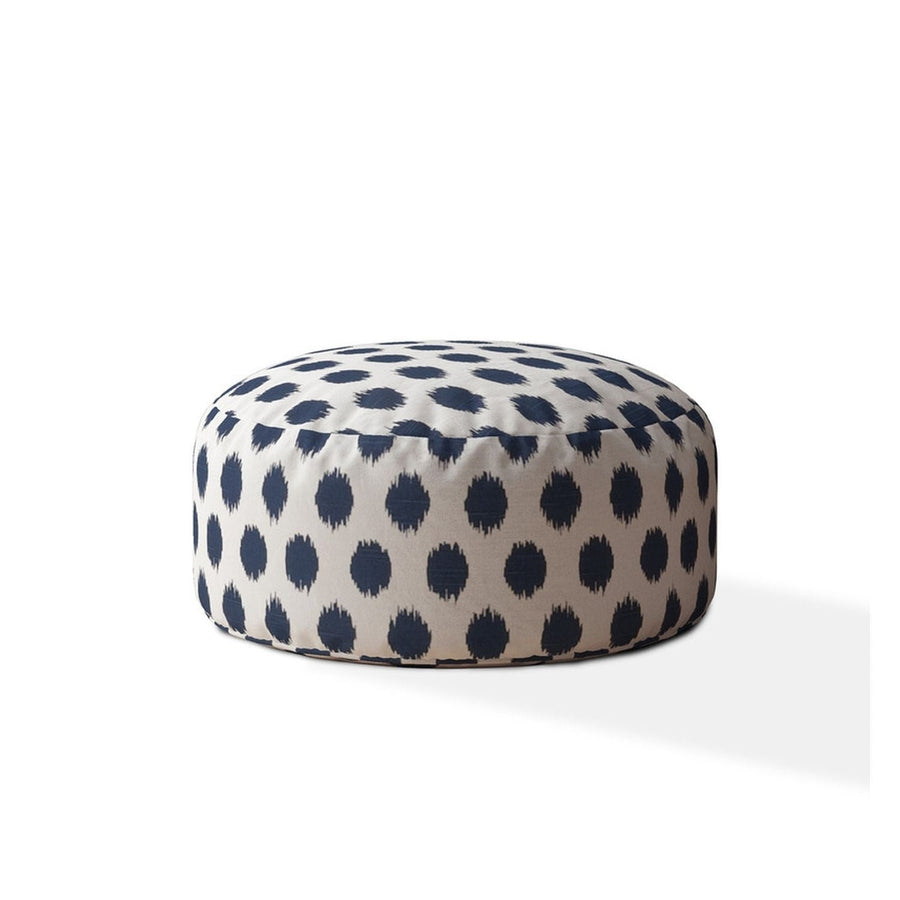 24" Blue And White Canvas Round Polka Dots Pouf Cover Image 1