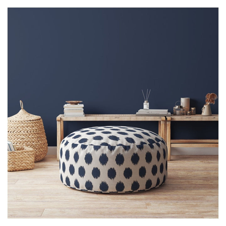 24" Blue And White Canvas Round Polka Dots Pouf Cover Image 3