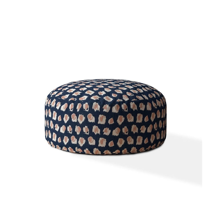 24" Blue Canvas Round Abstract Pouf Ottoman Image 1