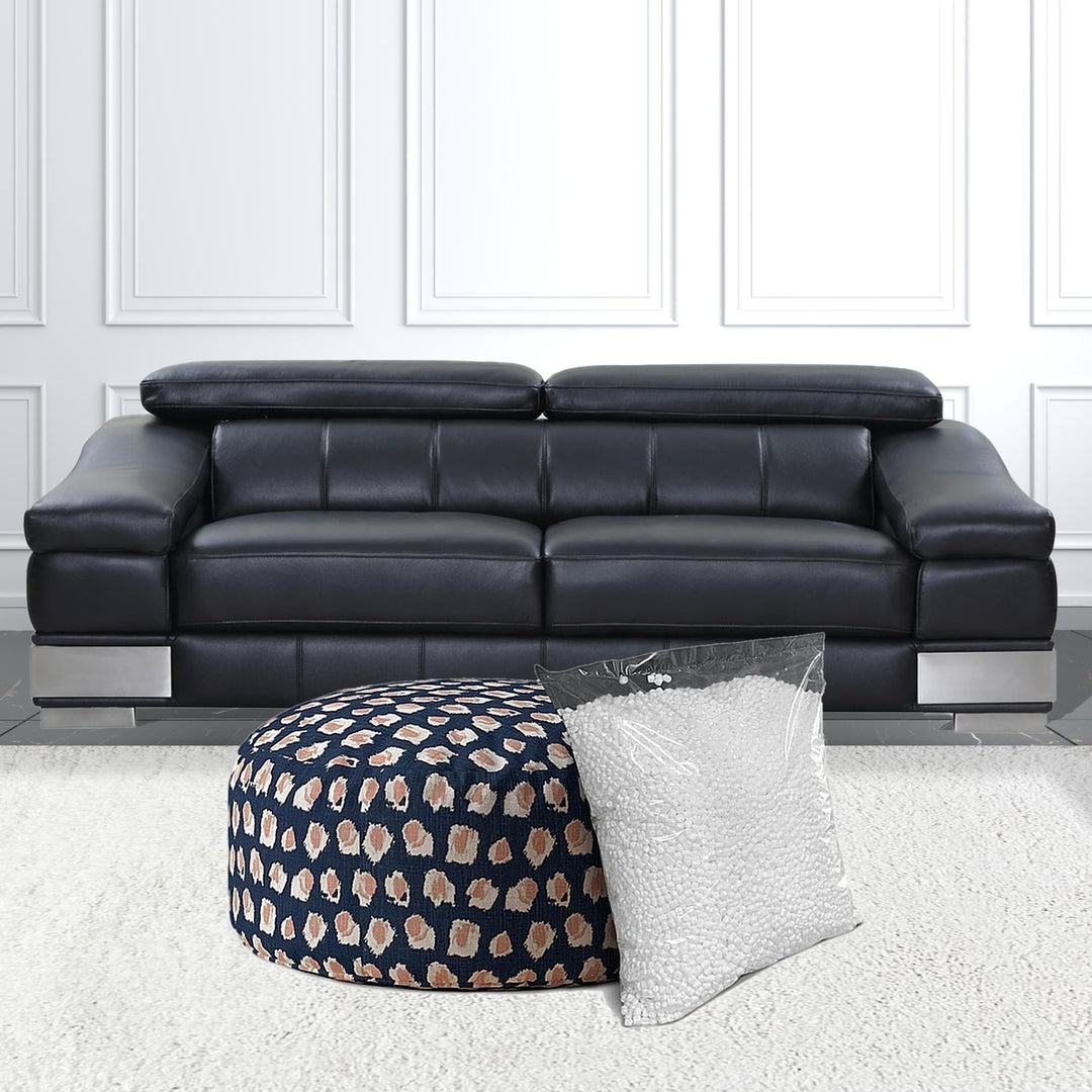 24" Blue Canvas Round Abstract Pouf Cover Image 5