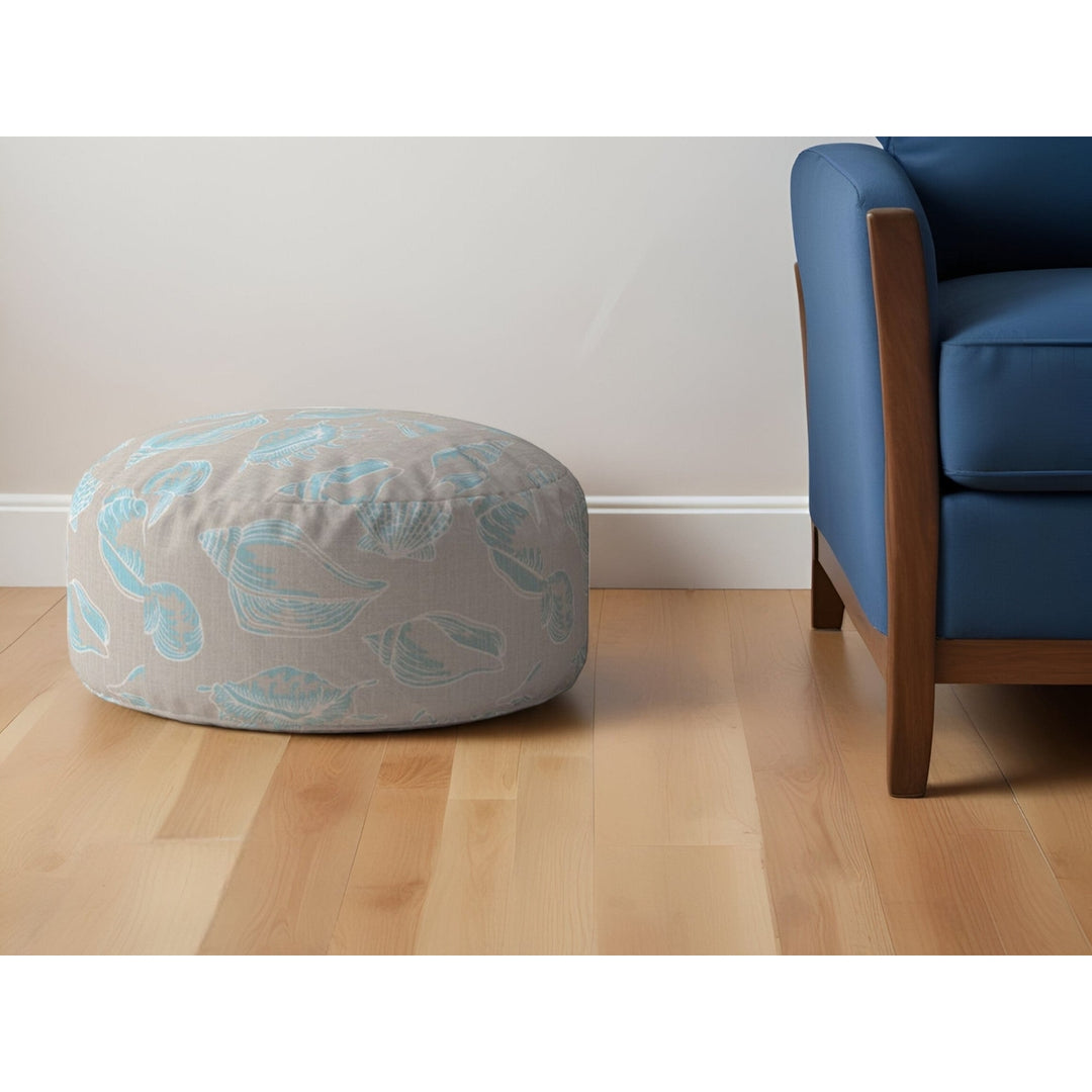 24" Blue Canvas Round Animal Print Pouf Ottoman Image 4