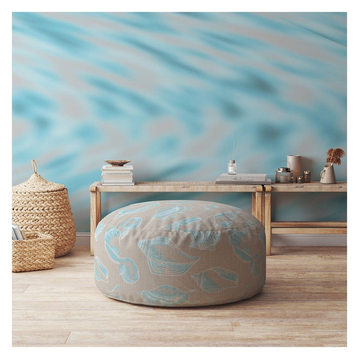 24" Blue Canvas Round Seashell Pouf Cover Image 3