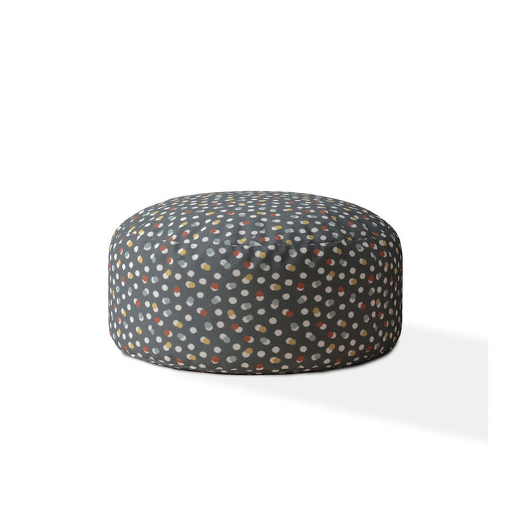 24" Blue Cotton Round Floral Pouf Ottoman Image 1