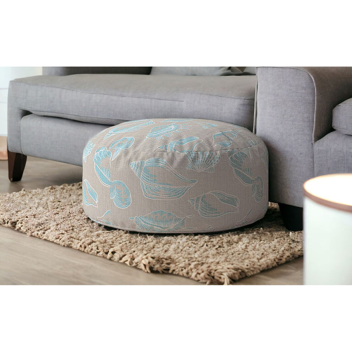 24" Blue Canvas Round Seashell Pouf Cover Image 5