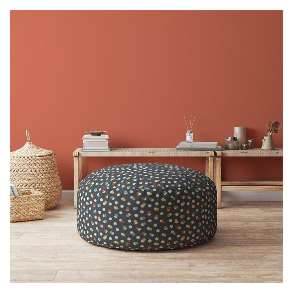 24" Blue Cotton Round Floral Pouf Ottoman Image 2