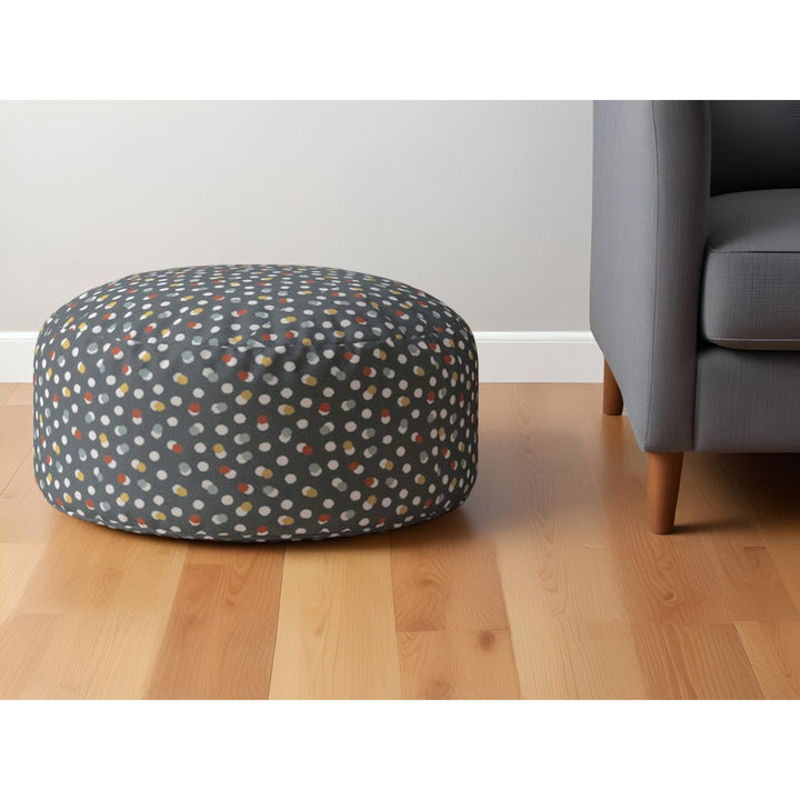 24" Blue Cotton Round Floral Pouf Ottoman Image 4