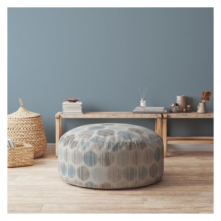 24" Blue Cotton Round Polka Dots Pouf Cover Image 3