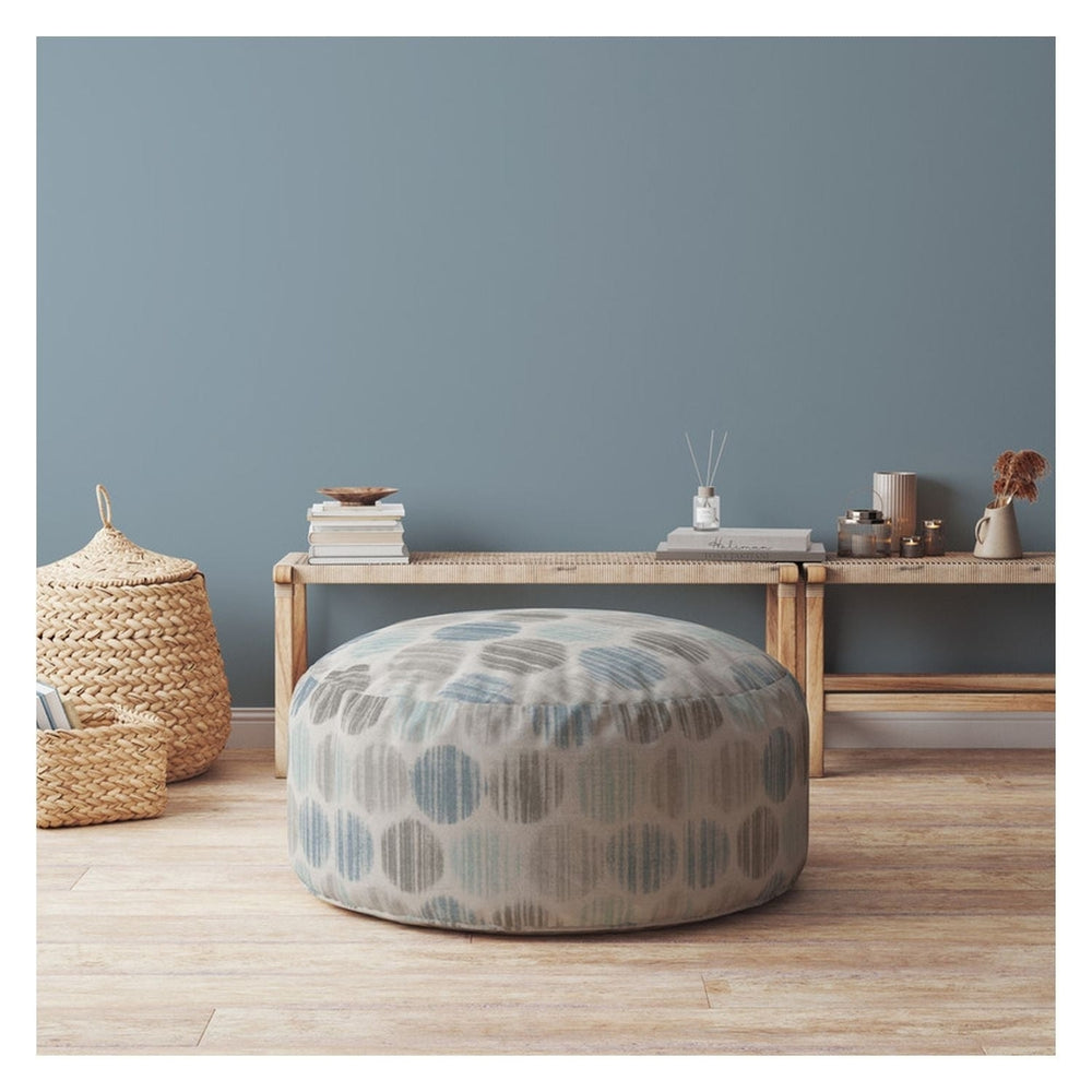 24" Blue Cotton Round Polka Dots Pouf Ottoman Image 2