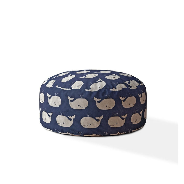 24" Blue Twill Round Whale Pouf Cover Image 1