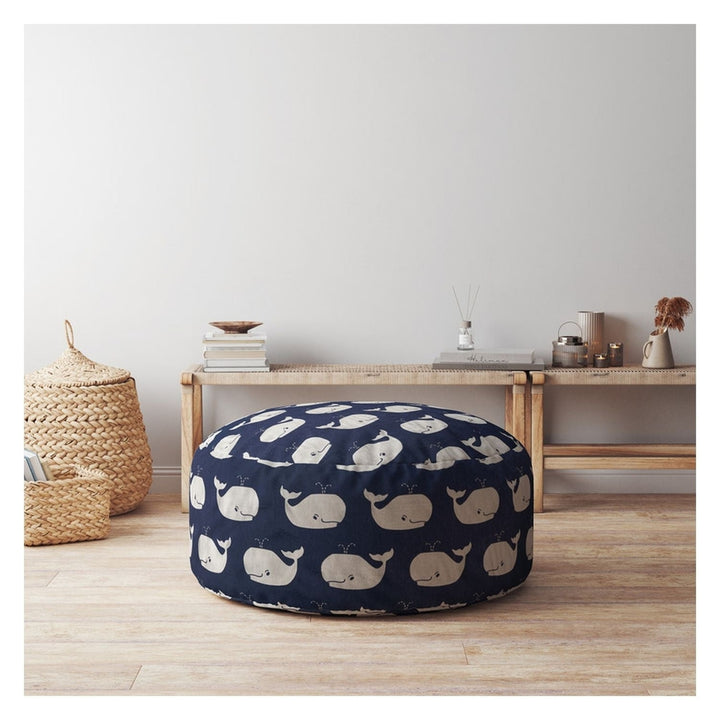 24" Blue Twill Round Whale Pouf Cover Image 3