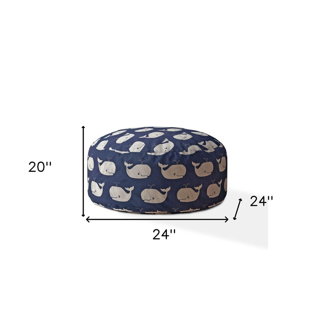 24" Blue Twill Round Whale Pouf Cover Image 4