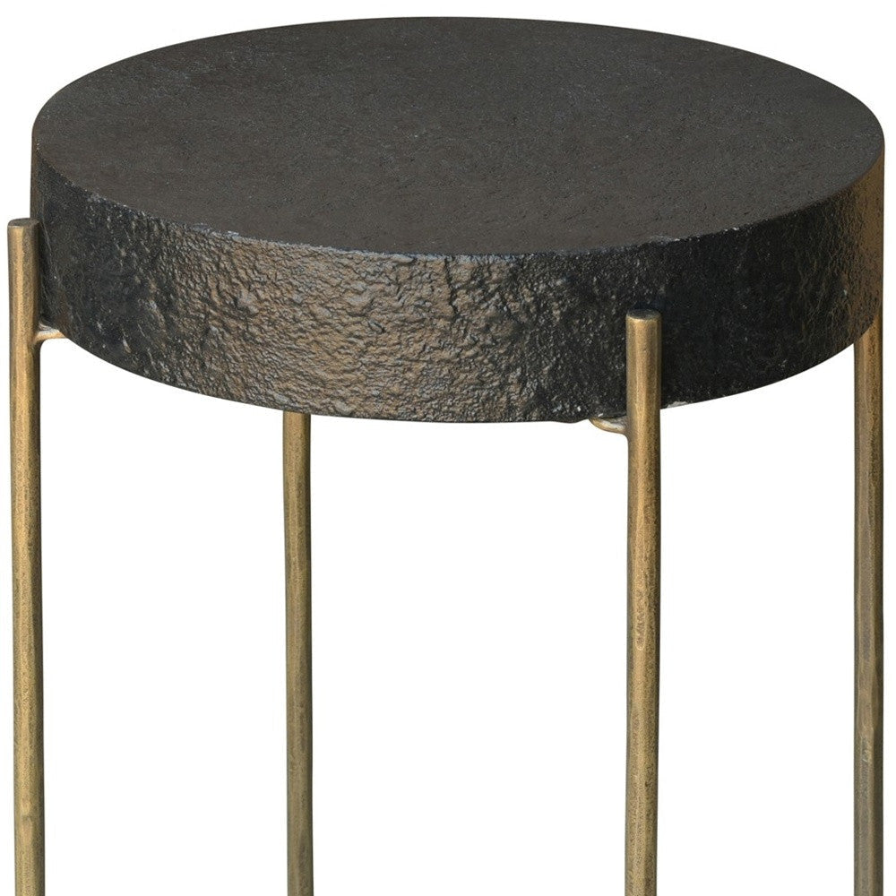 24" Brass And Black Iron Round End Table Image 3