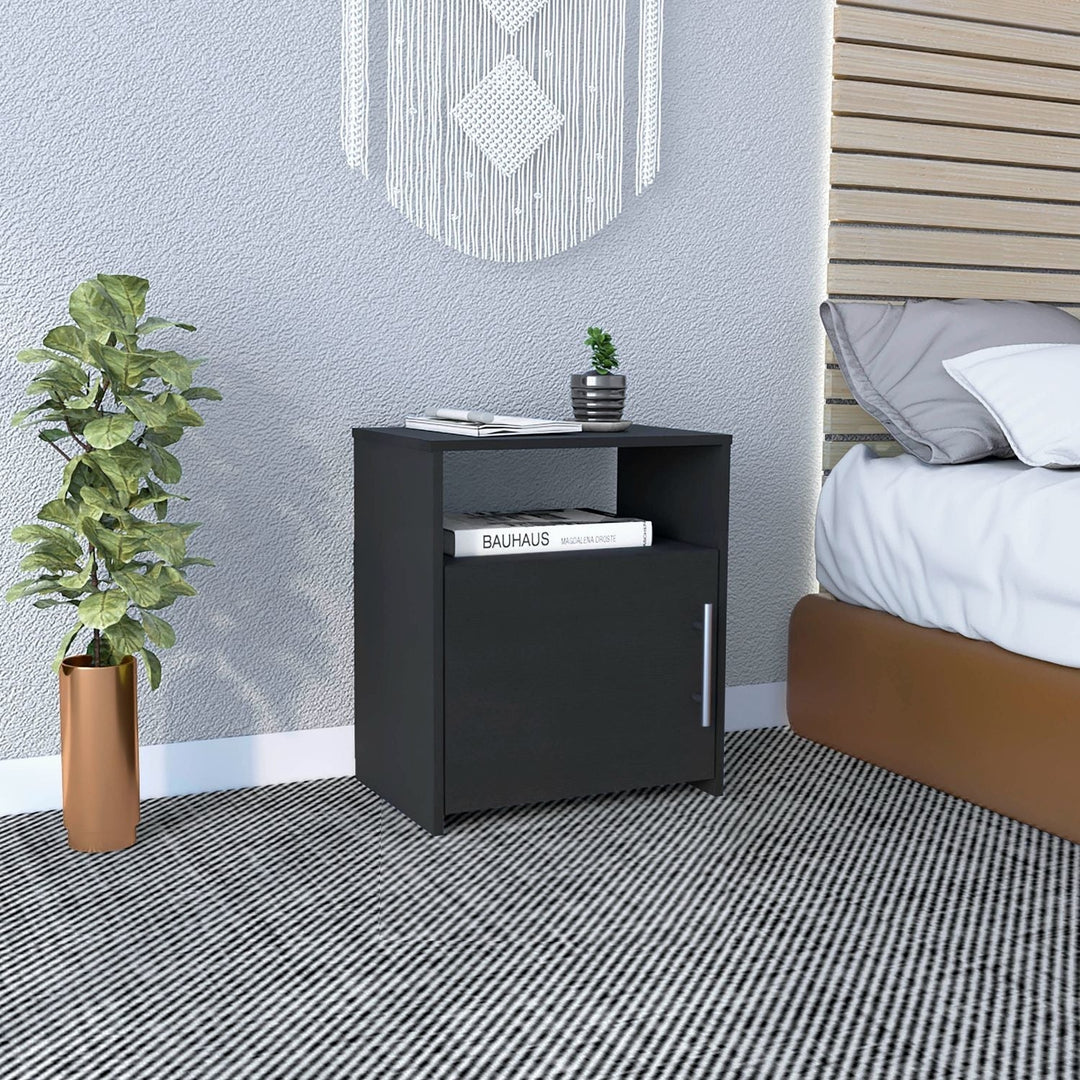 23" Black Faux Wood Nightstand With Storage Image 1