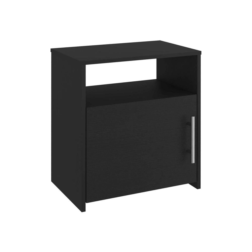 23" Black Faux Wood Nightstand With Storage Image 2