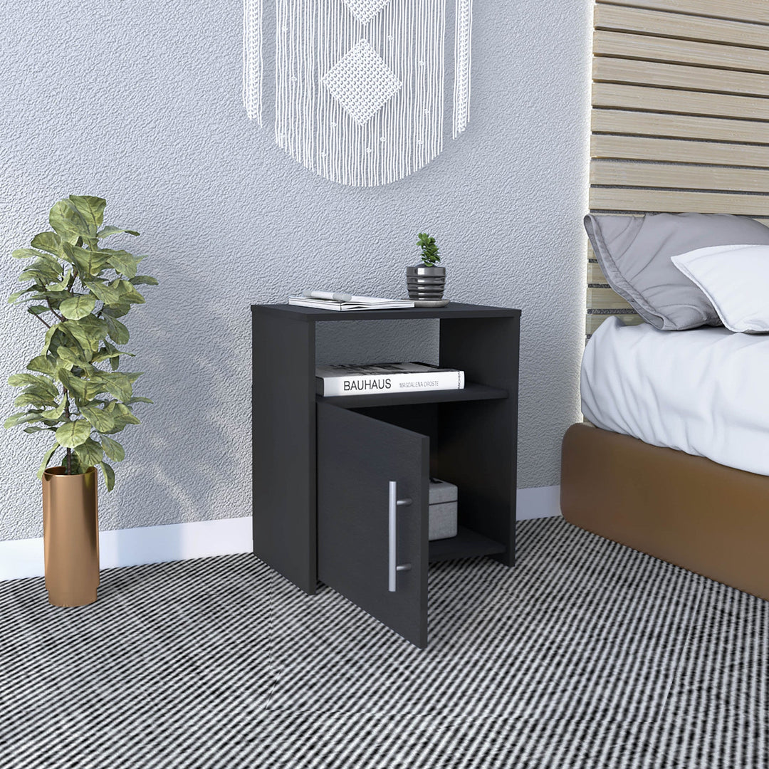 23" Black Faux Wood Nightstand With Storage Image 3