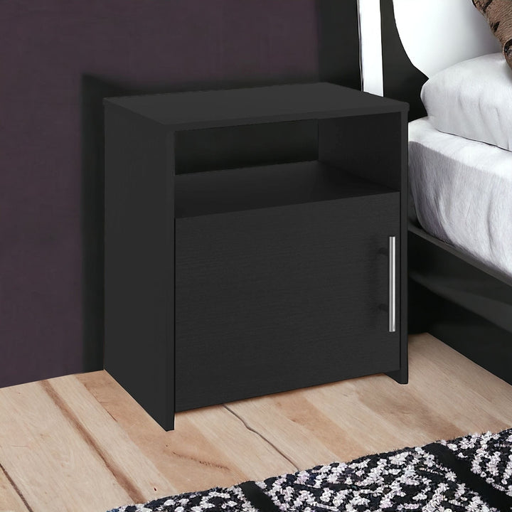 23" Black Faux Wood Nightstand With Storage Image 8