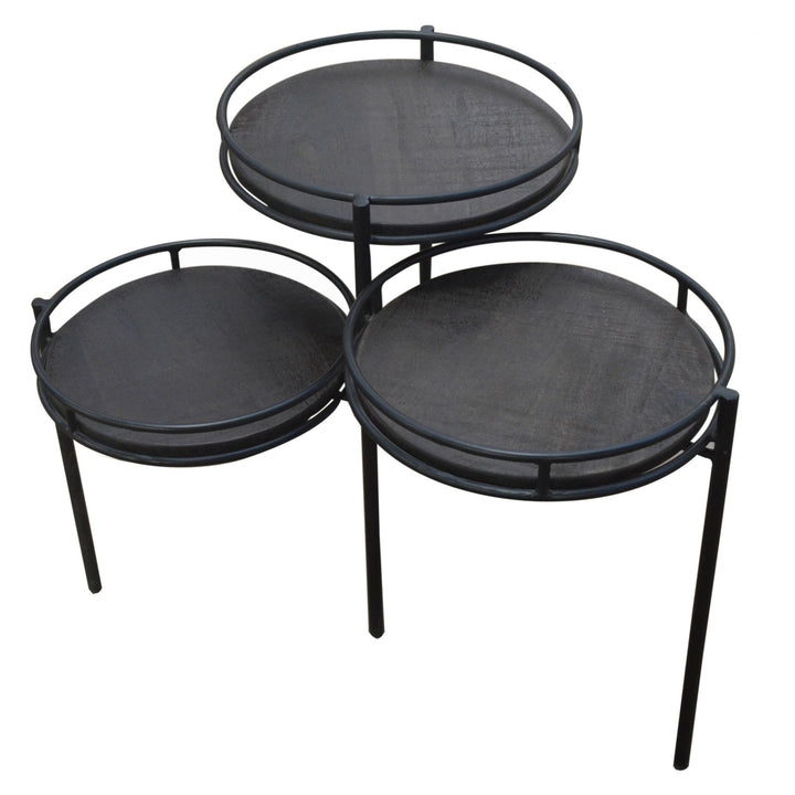 23" Black Solid Wood And Iron Round End Table Image 3