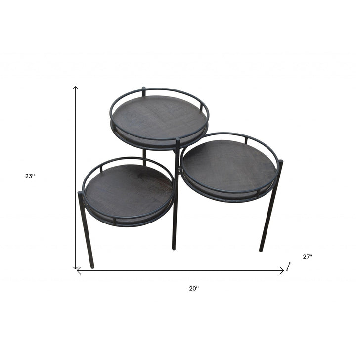 23" Black Solid Wood And Iron Round End Table Image 4