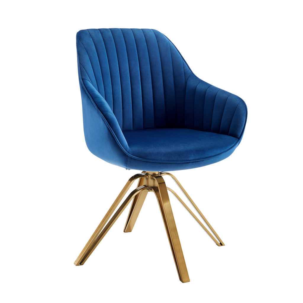 23" Blue Velvet And Gold Swivel Arm Chair Image 3