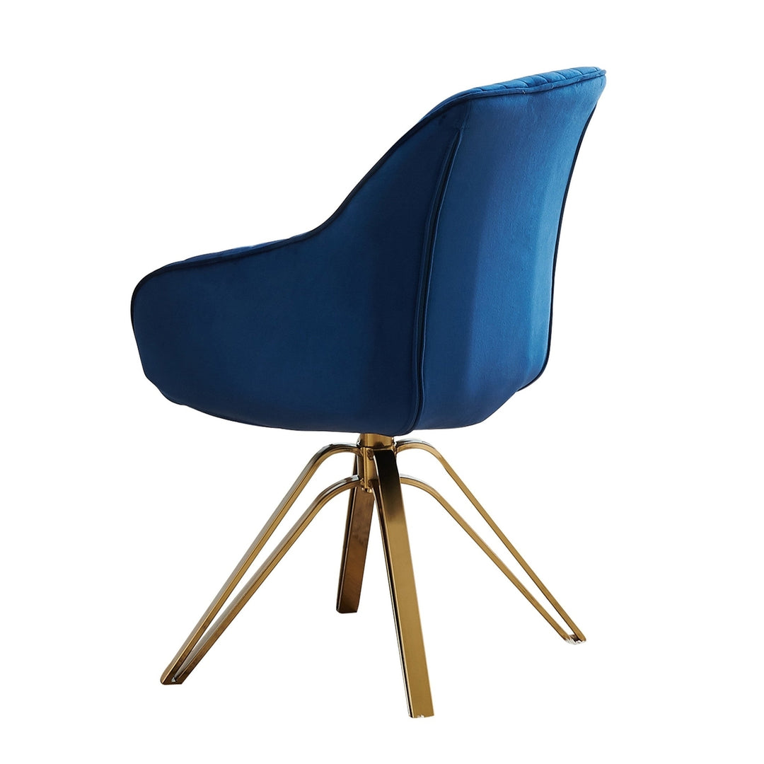 23" Blue Velvet And Gold Swivel Arm Chair Image 4