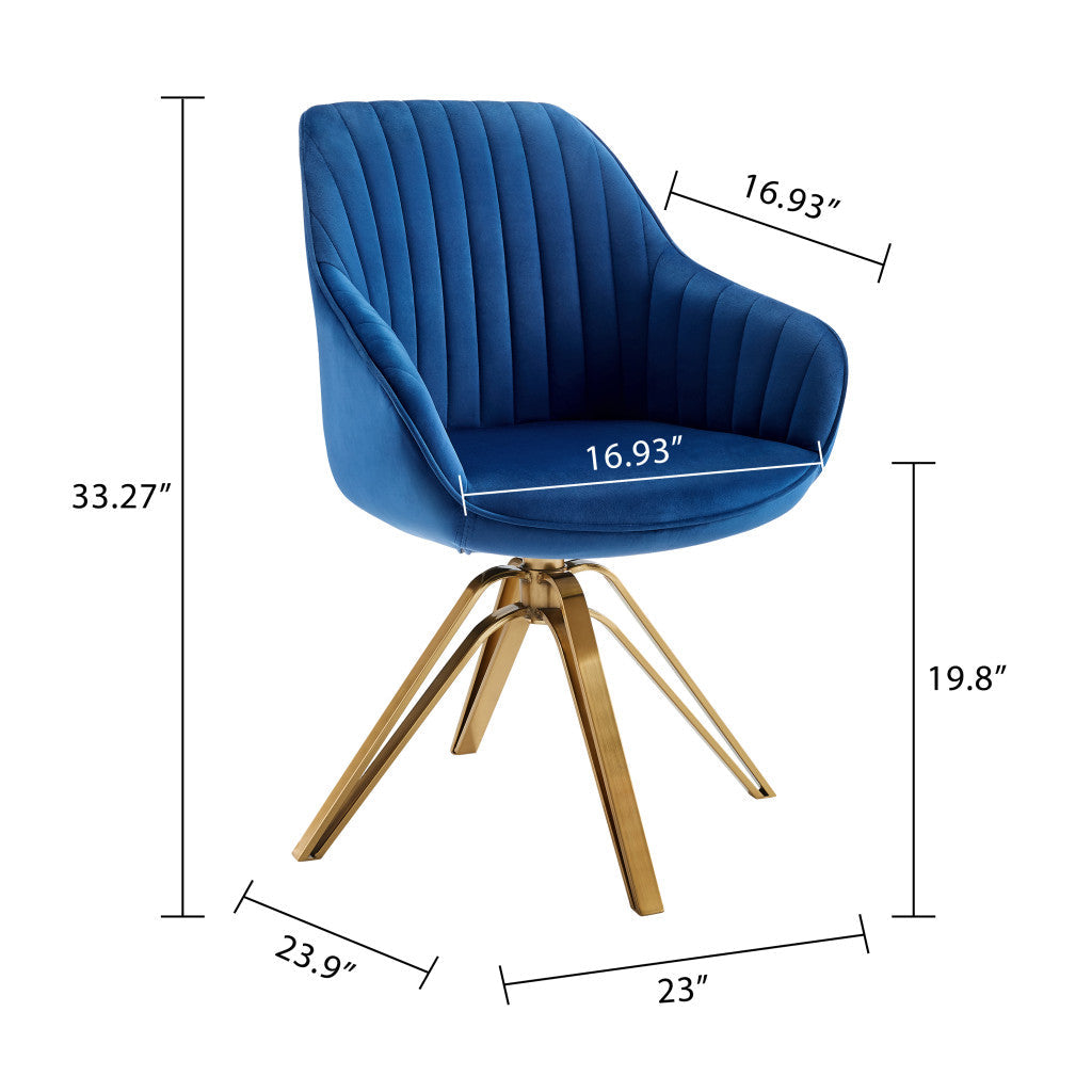 23" Blue Velvet And Gold Swivel Arm Chair Image 7