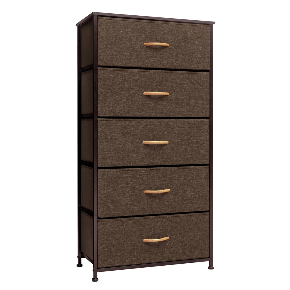 23" Brown Steel and Fabric Five Drawer Chest Image 2