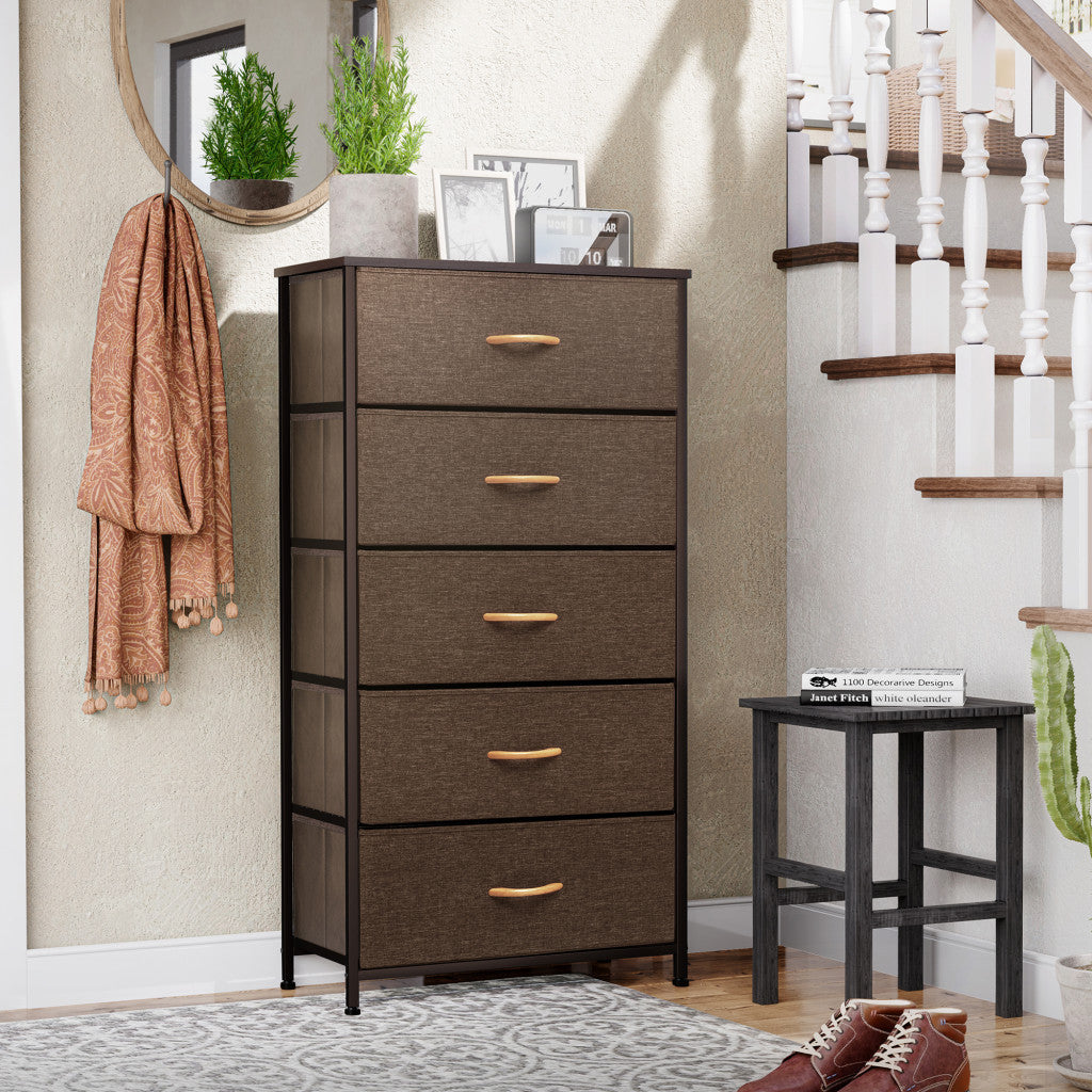 23" Brown Steel and Fabric Five Drawer Chest Image 3