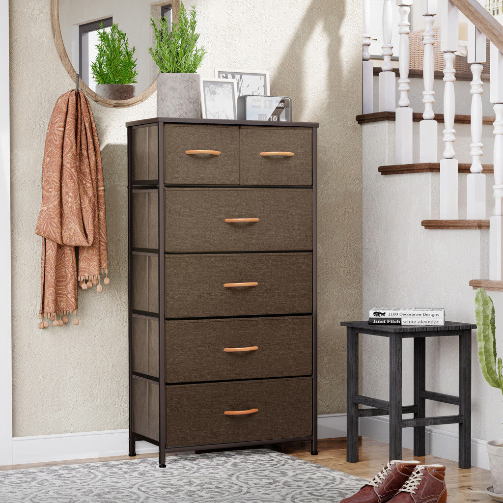 23" Brown Steel and Fabric Six Drawer Combo Dresser Image 3