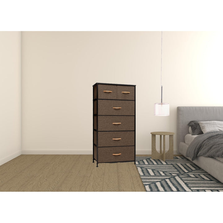 23" Brown Steel and Fabric Six Drawer Combo Dresser Image 4