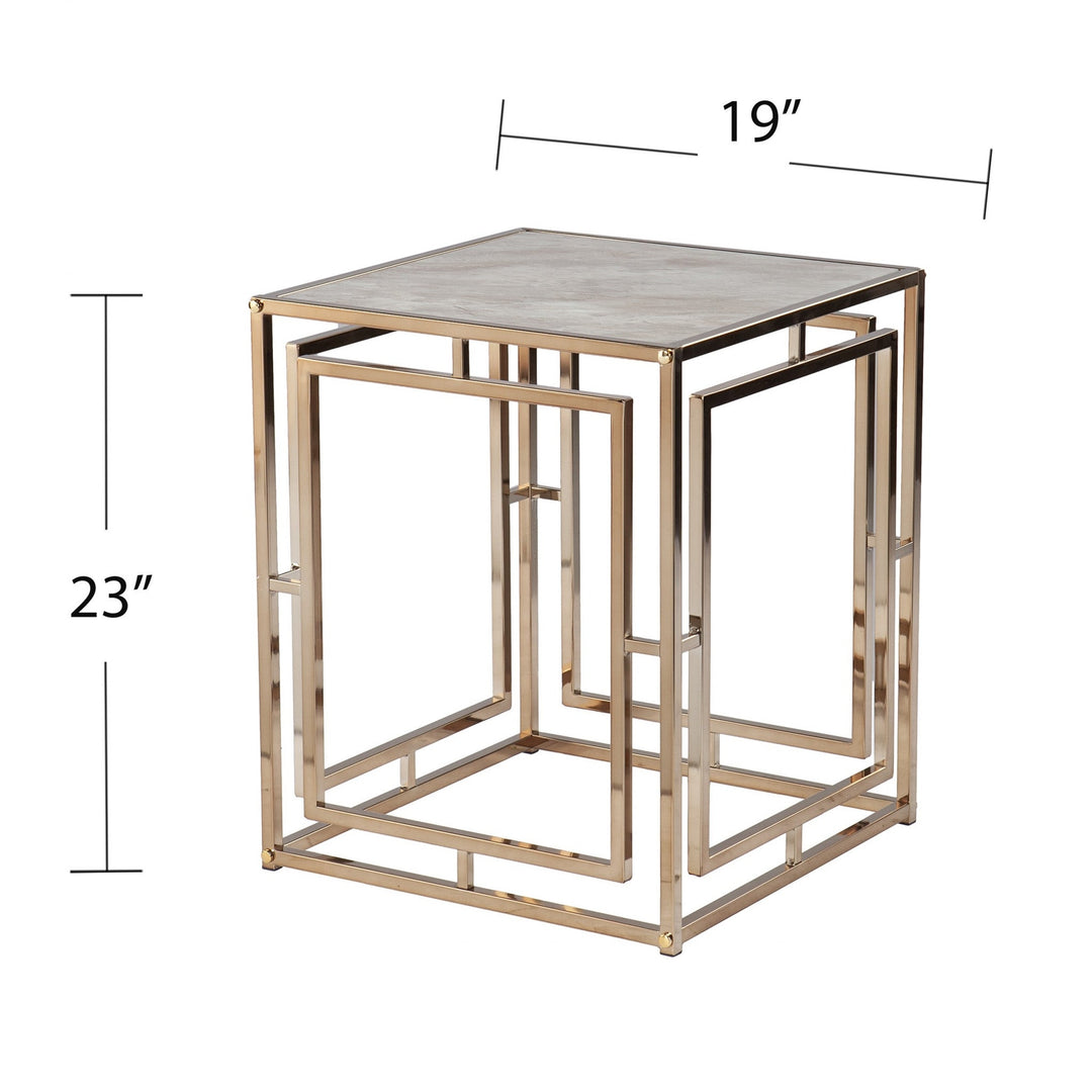 23" Champagne Glass And Iron Square End Table Image 8