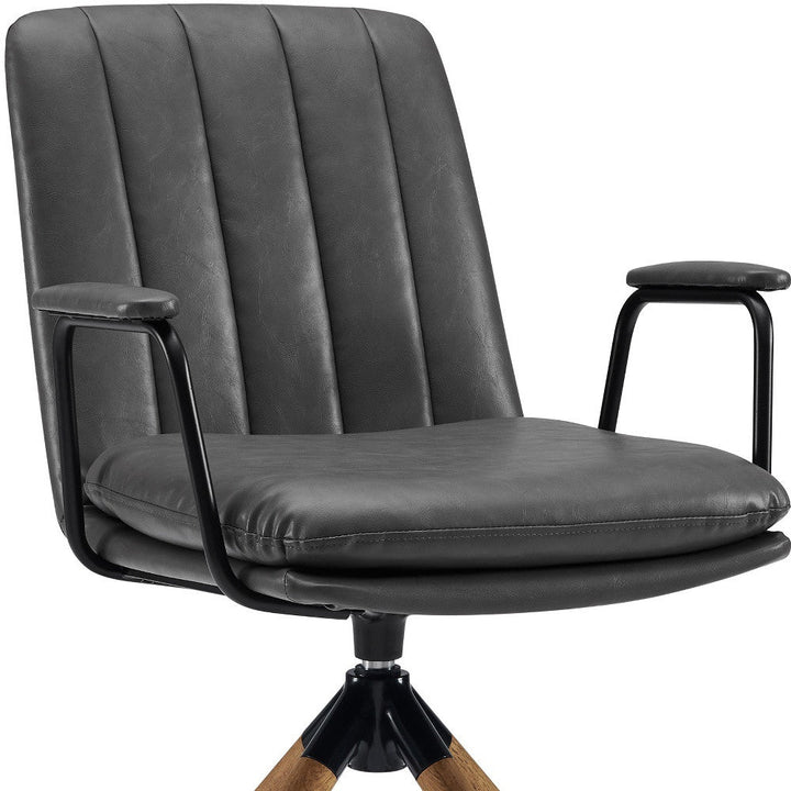 23" Charcoal and Natural Faux Leather Swivel Arm Chair Image 3