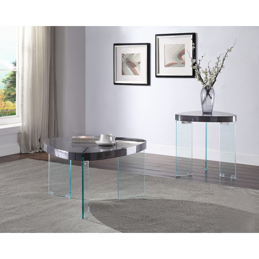 23" Clear And Gray Manufactured Wood And Glass Triangular End Table Image 2